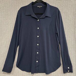 Franne Golde Navy Katherine Buttondown Shirt Size L Wrinkle Resistant